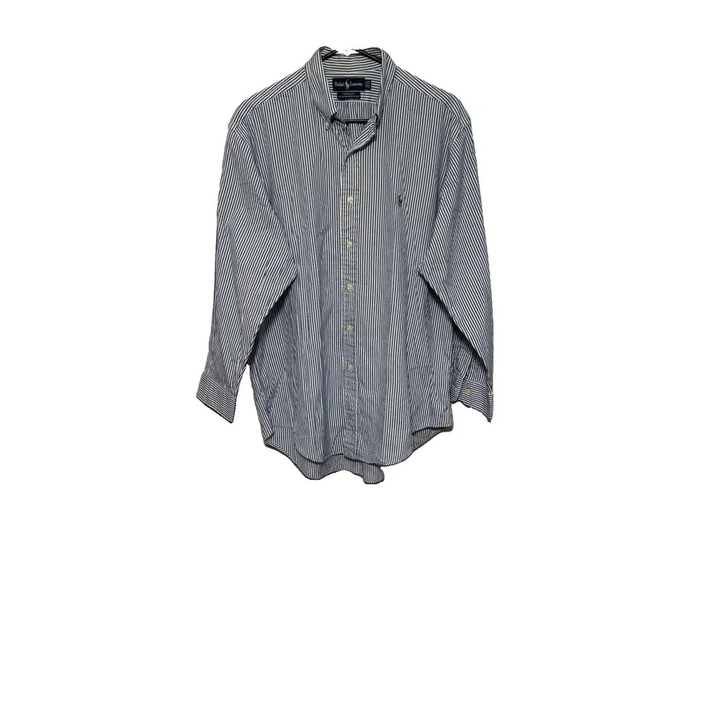 Ralph Lauren Shirt Mens 16/33 Blue Striped Long Sleeve Button Down Yarmouth